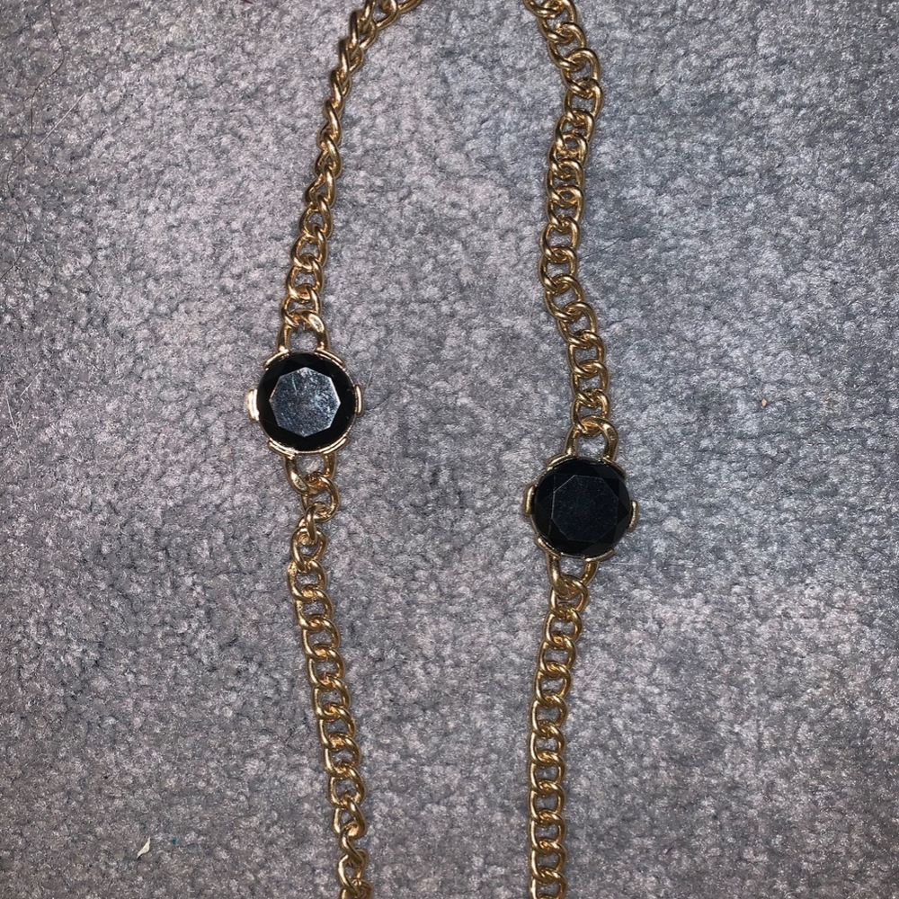Vintage Gold Chain and black stones necklace